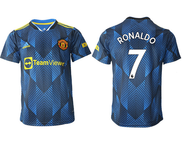 Men's Manchester United #7 Cristiano Ronaldo Blue Away Soccer Jersey
